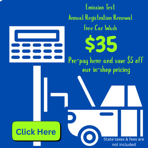 $35 Pre-Paid Emission Test $ On The Spot Renewal & Basic Car Wash